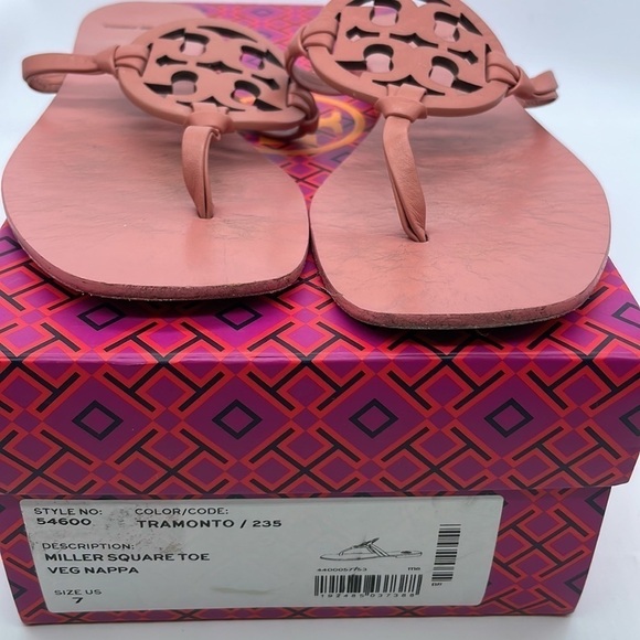 Tory Burch Tramonto Pinkish Miller square toe knotted thong sandals 7 - Picture 2 of 6